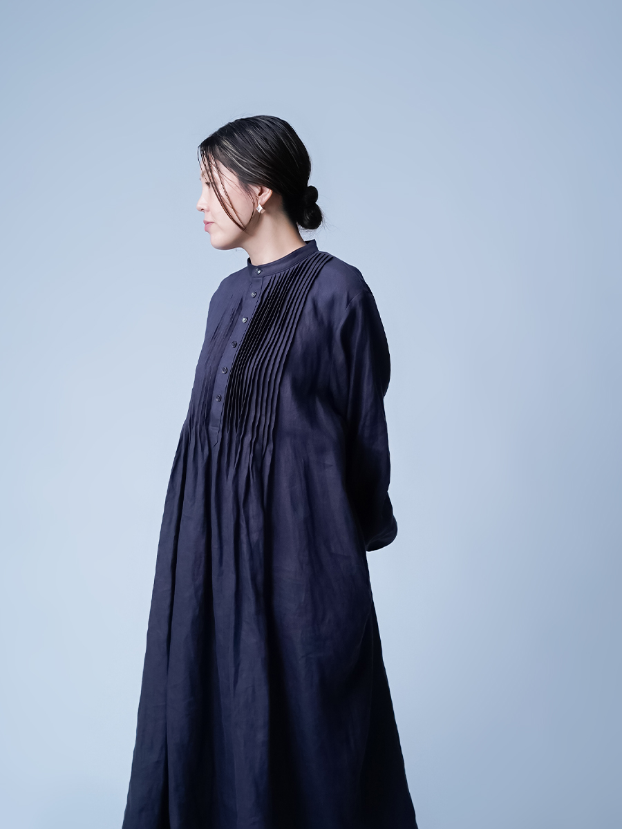 リネンワンピース】琴線に触れるプレミアムリネン ピンタックドレス