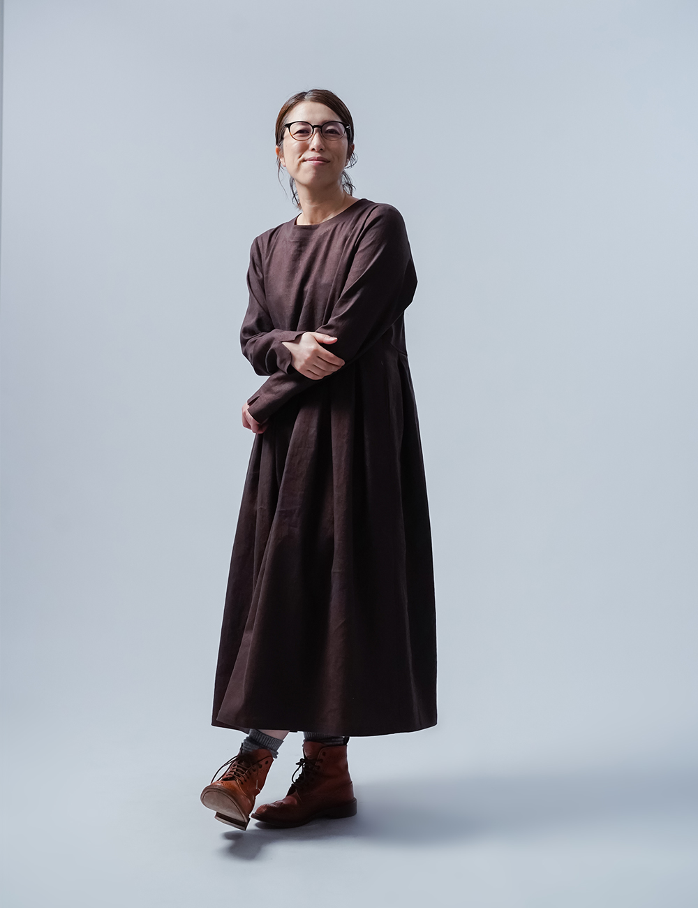 wafu】【リネンワンピース】鍵盤タック ソロテックス ワンピース