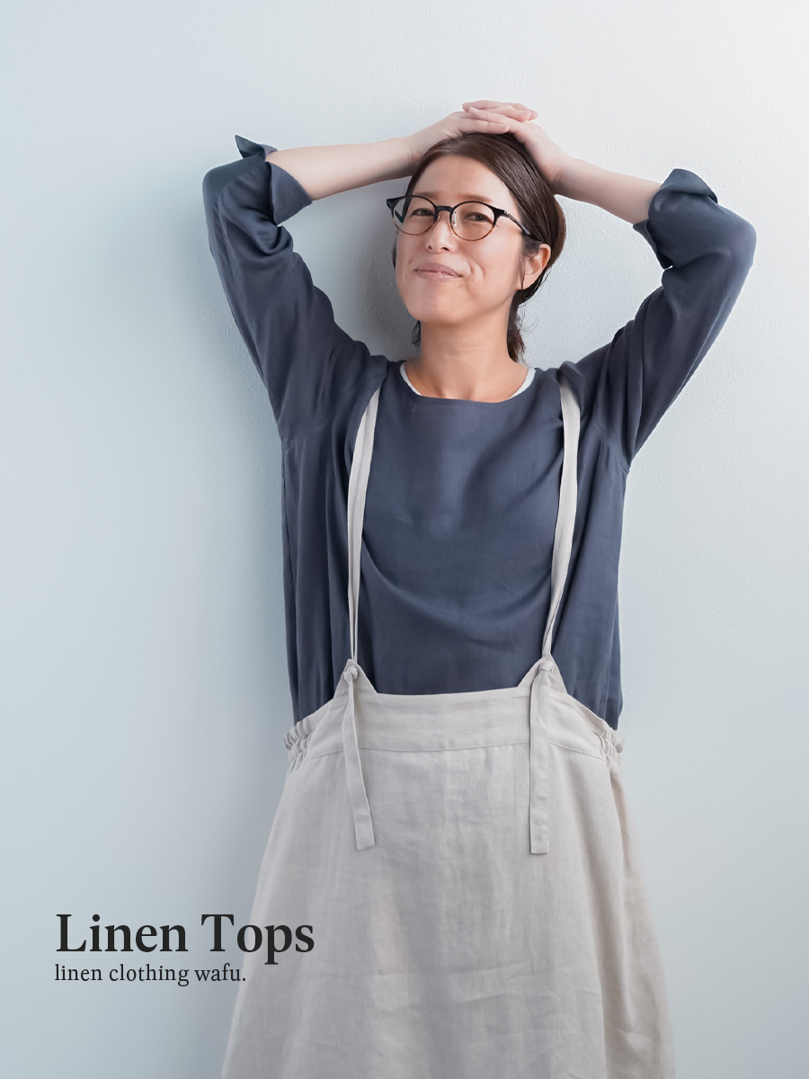 リネントップス】軽く やわらかい 快適なトップス ／ 藍墨茶 p012a-isc1