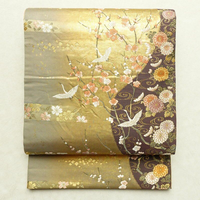 袋帯 六通柄 フォーマル用 正絹 菊 花柄 箔 帯 青・紺 | 六通柄 古着