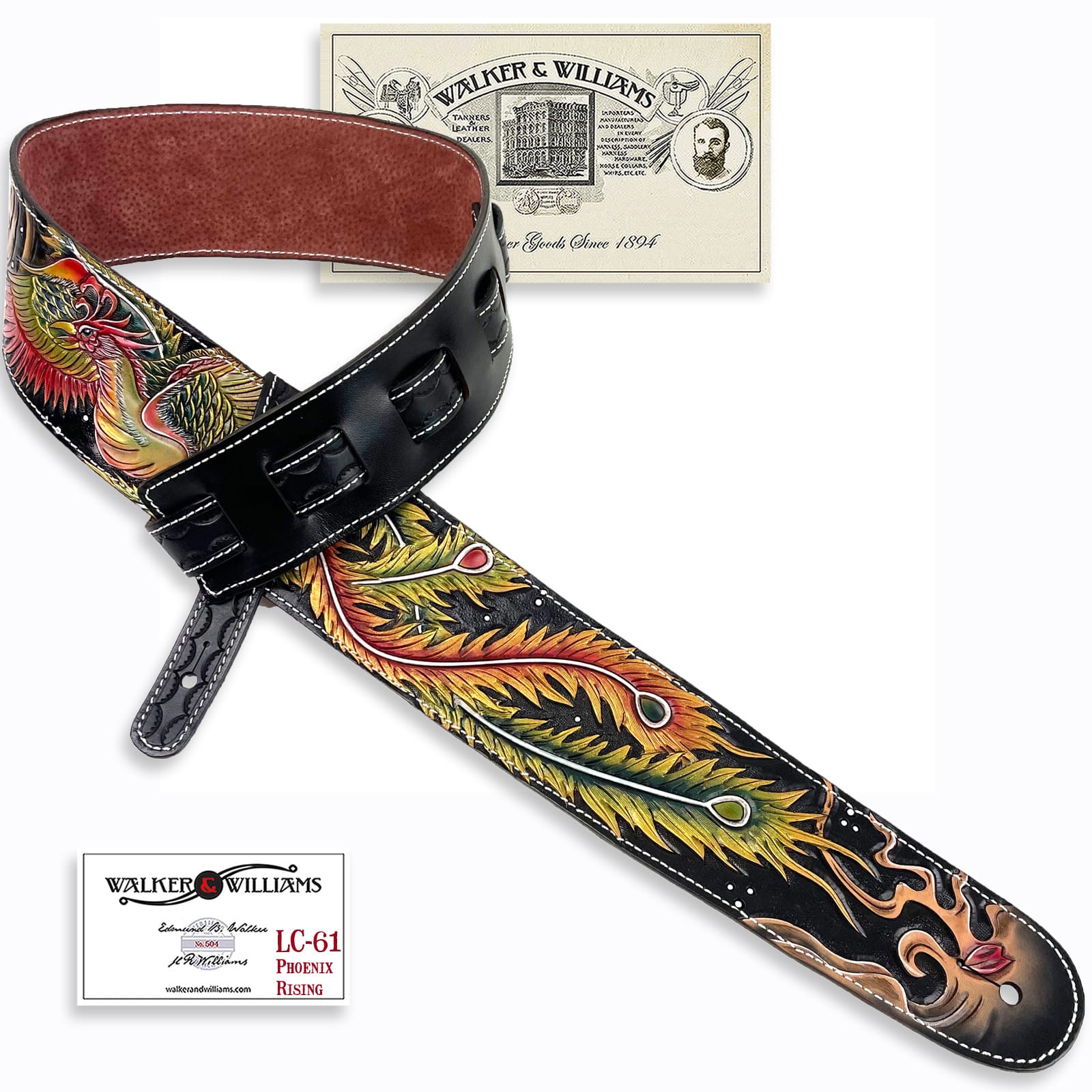 LC-61 100% Hand Carved Premium Black Leather Strap With Multicolor