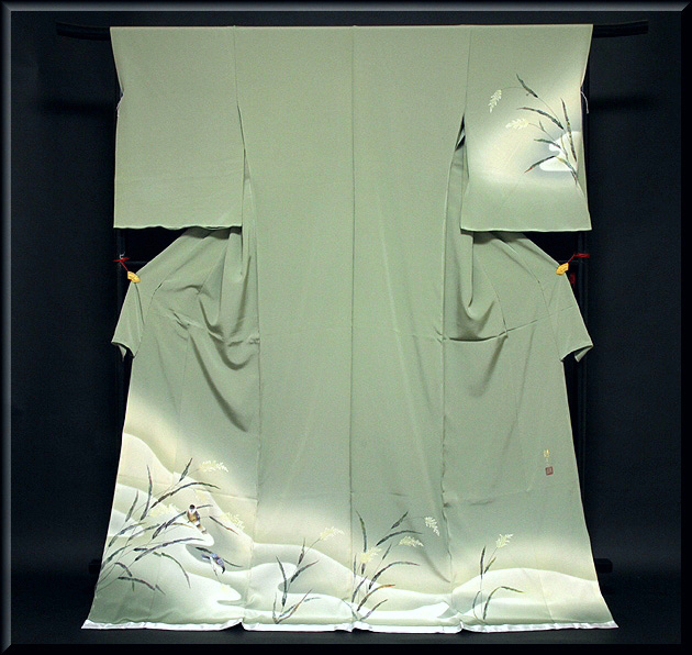 老舗「大塚謹製」 手描き 鳥柄 作家物 落款 正絹 訪問着