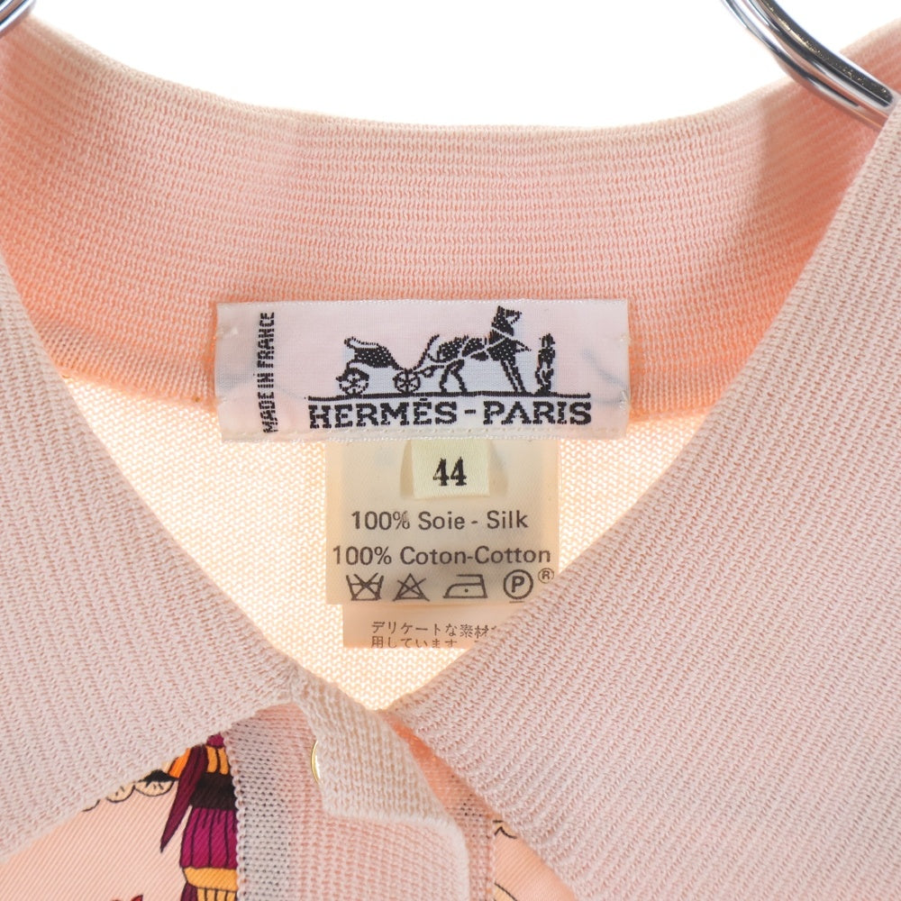 HERMES(エルメス) シルク切替 ニットポロシャツ ピンク レディース