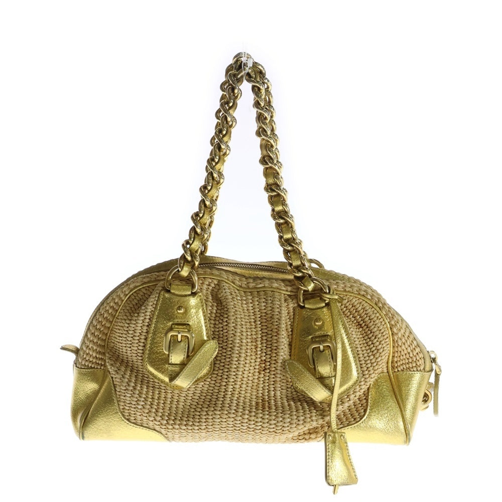 PRADA(プラダ) ストローゴールドチェーンバッグ ハンドバッグ ベージュ