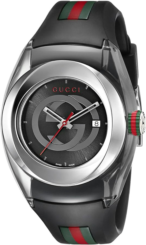 Gucci Sync Quartz Black Dial Black Rubber Strap Watch For Men