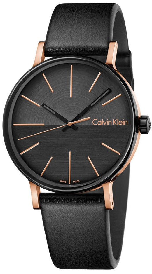Calvin Klein Boost Black Dial Black Leather Strap Watch for Men