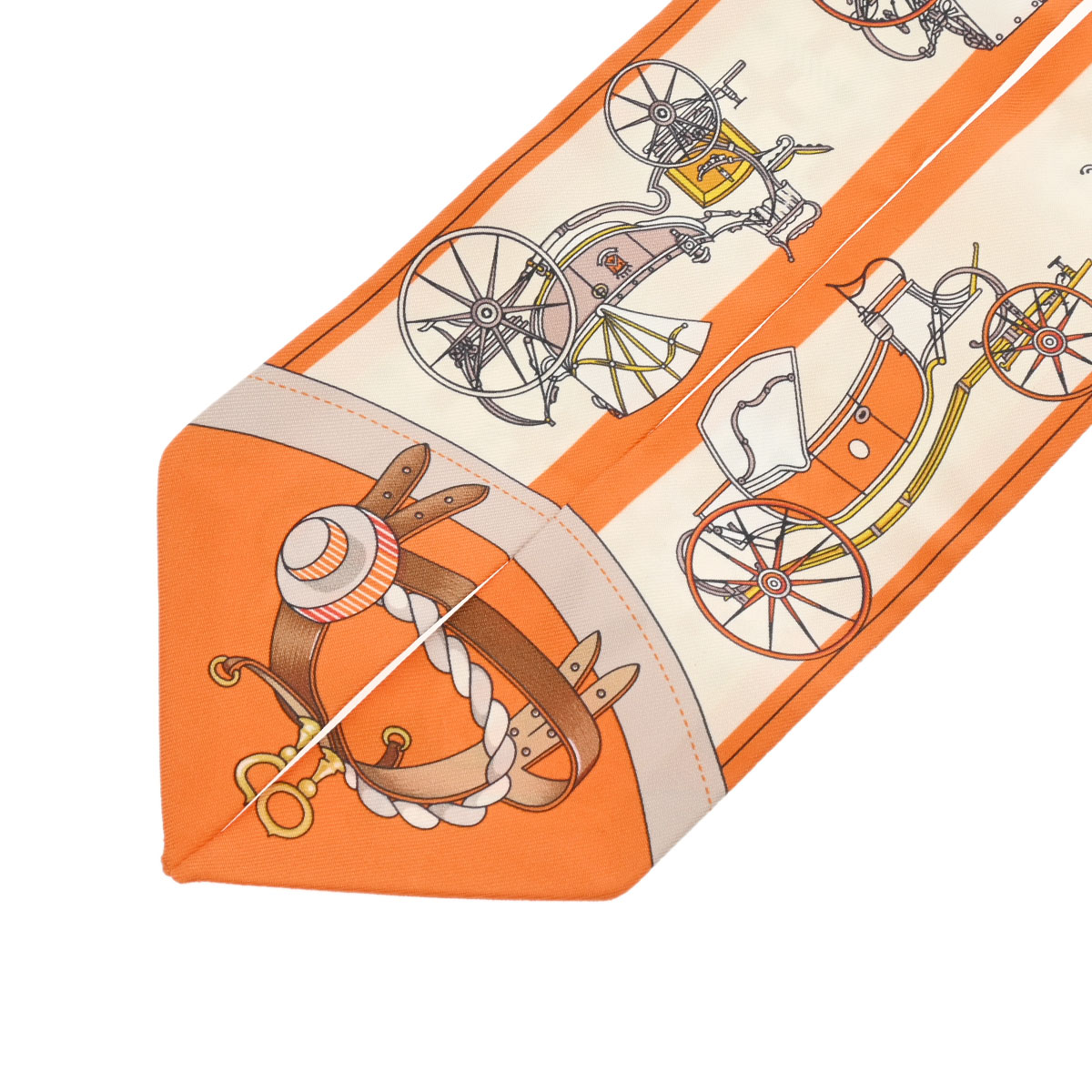 エルメス ツイリー LES VOITURES NOUVELLE オレンジ/ベージュ/グリ