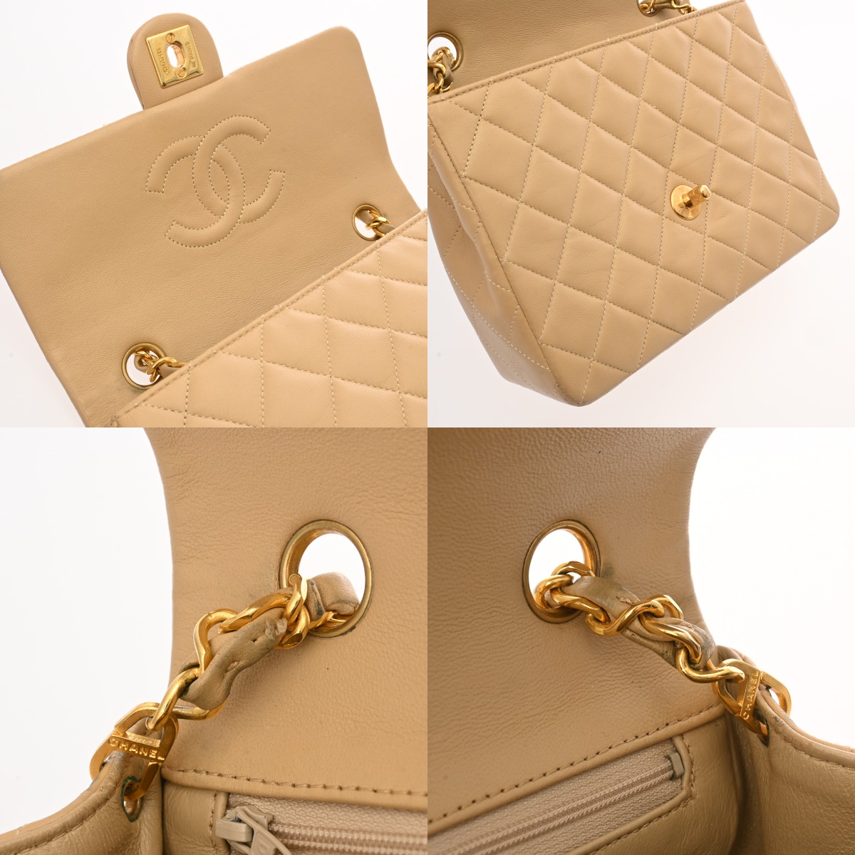 シャネル マトラッセ チェーンショルダー ベージュ ラムスキン