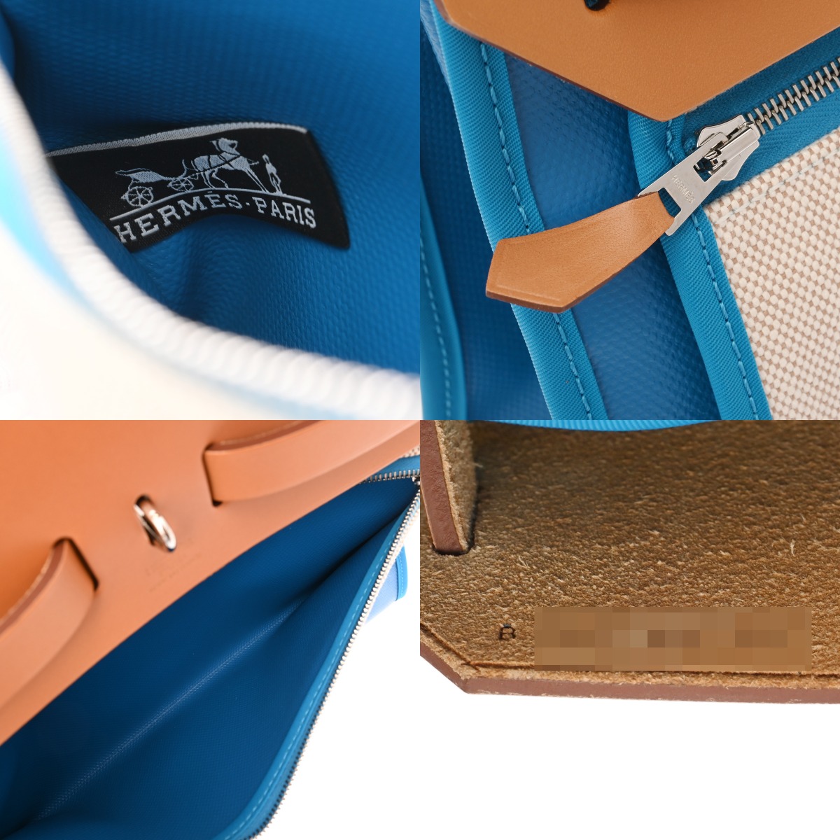 エルメス エールバッグ ジップ PM ブルードガリス/ゴールド トワル