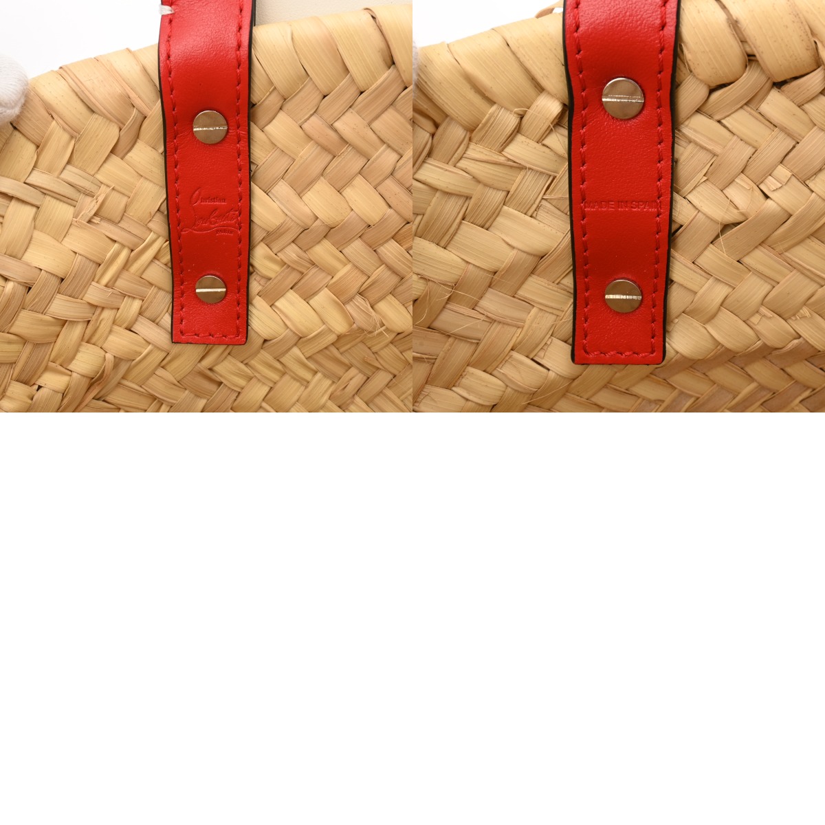 クリスチャンルブタン バスケットバッグ ベージュ/ホワイト ラフィア