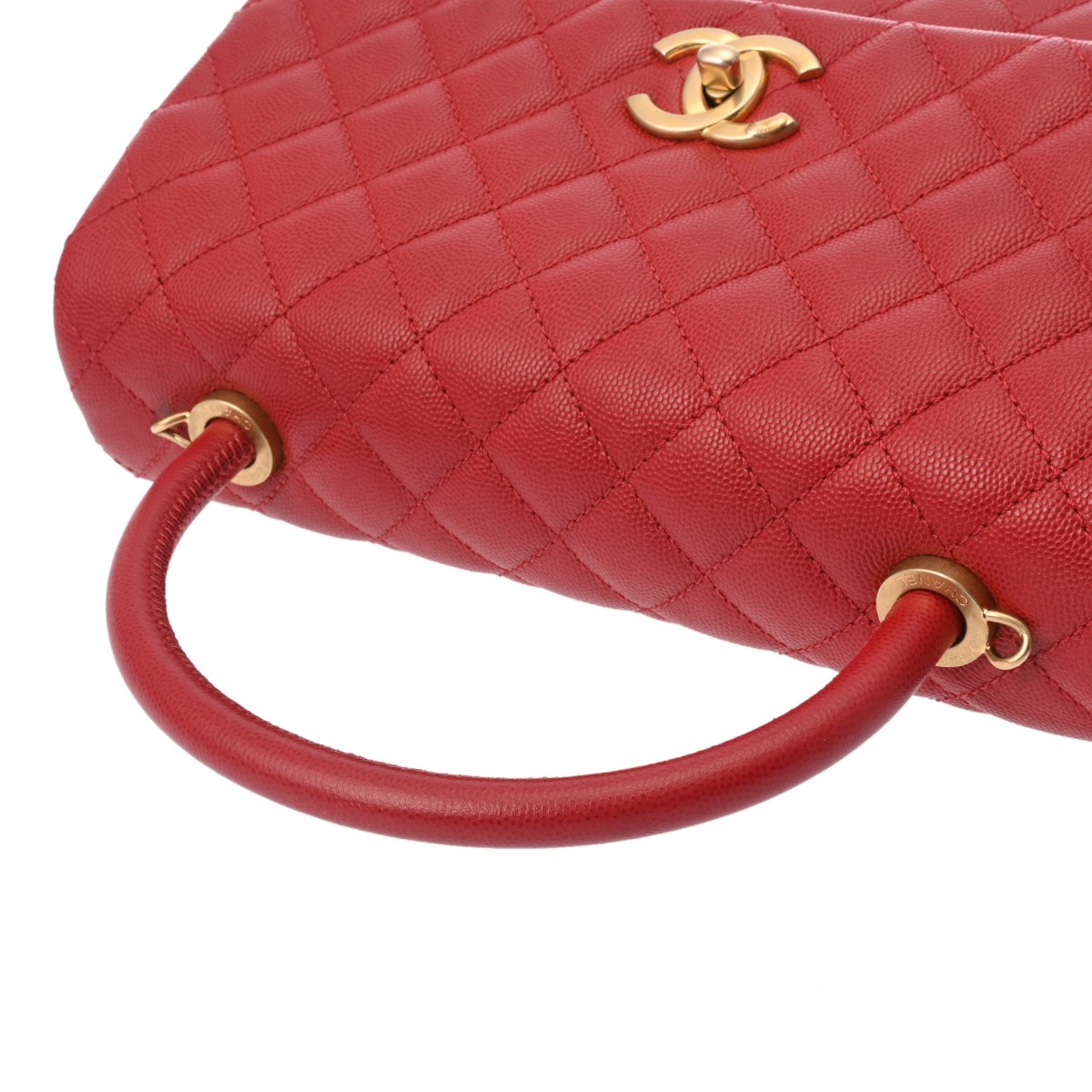 シャネル マトラッセ ココハンドルS レッド A92991 キャビアスキン