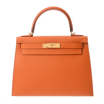エルメス ケリー 28 外縫い 2WAY オレンジ クシュベル レディース