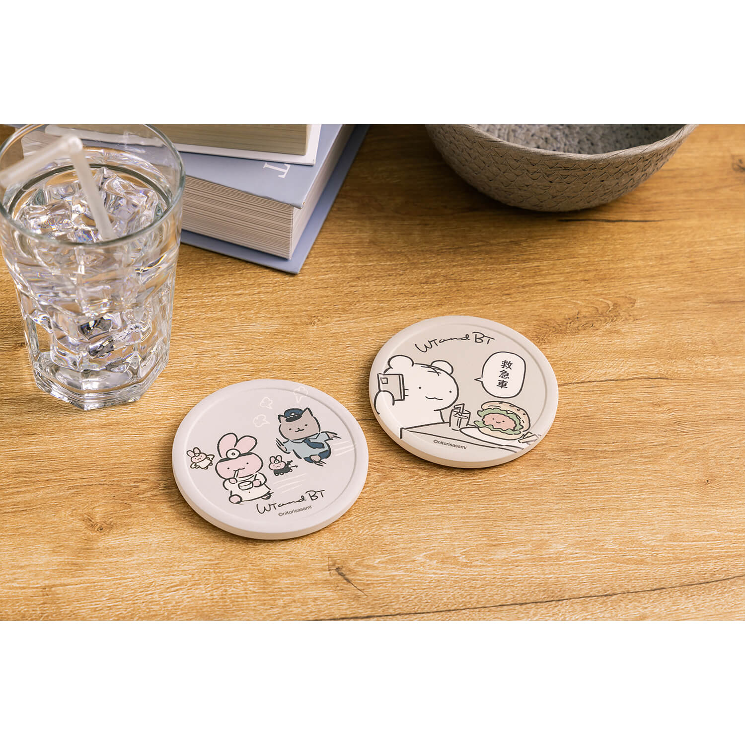 ホワイトタイガーとブラックタイガー 素焼きコースター（うさぎ先生の