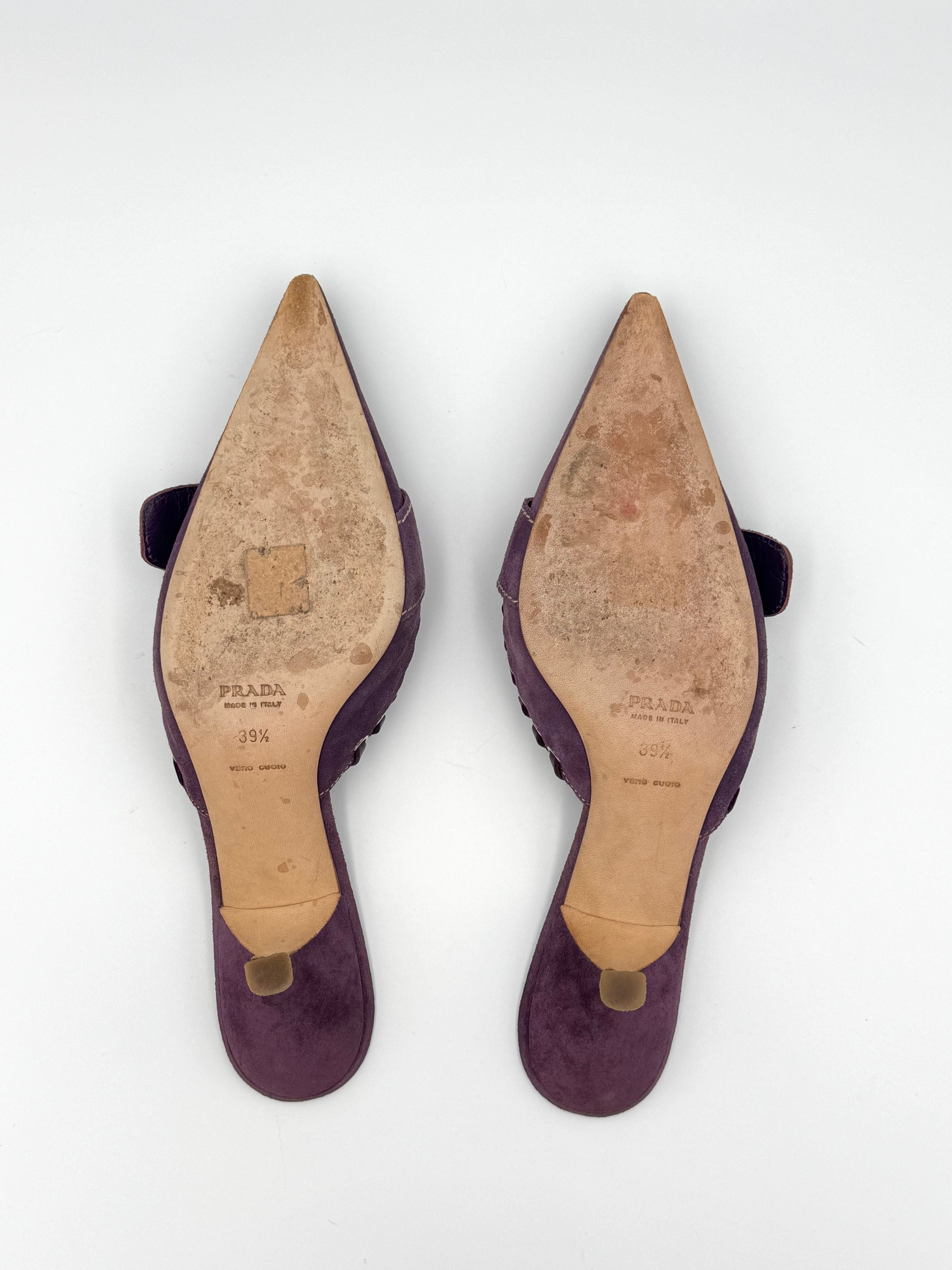 Prada Purple Suede Buckle Mules (IT39 / US8.5-9) – tutti