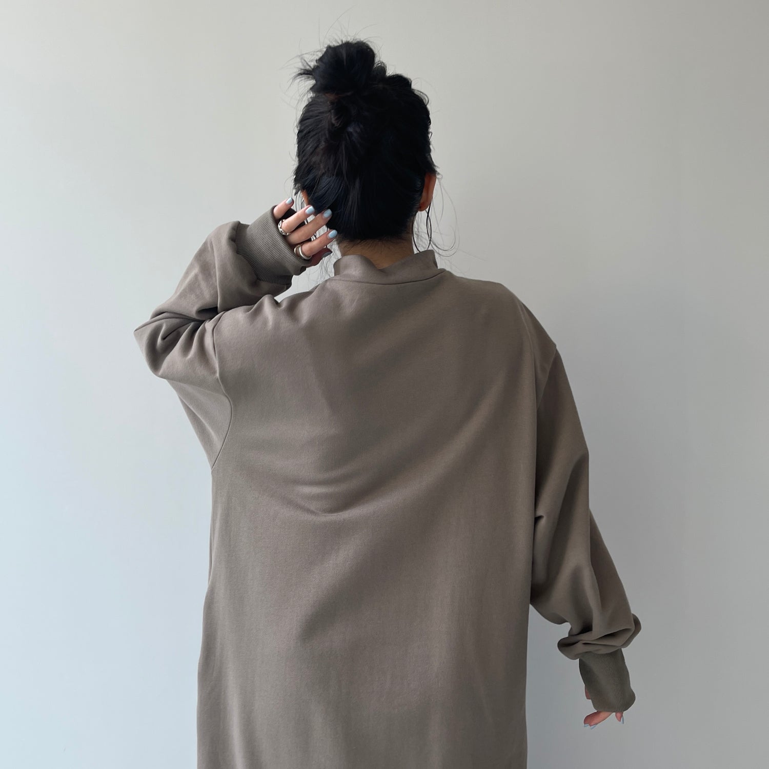 high neck half zip up sweat one piece / charcoal [3size