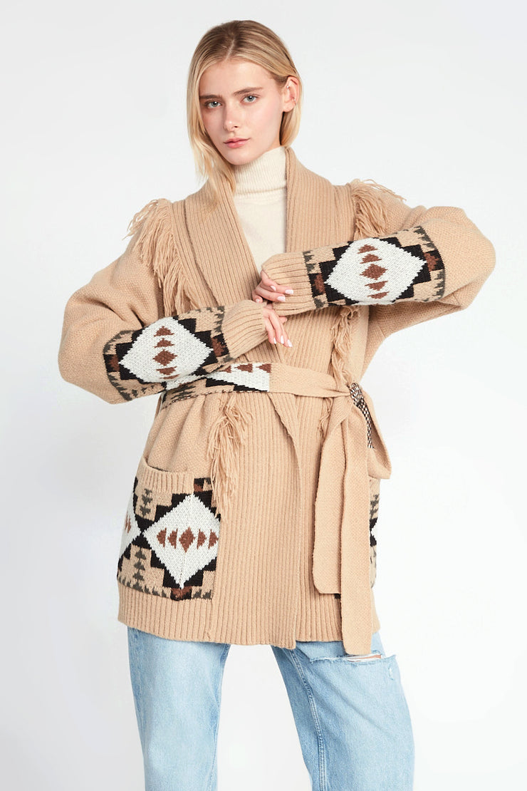 Aztec Fringe Shawl Cardigan – Wholesale Common Knit