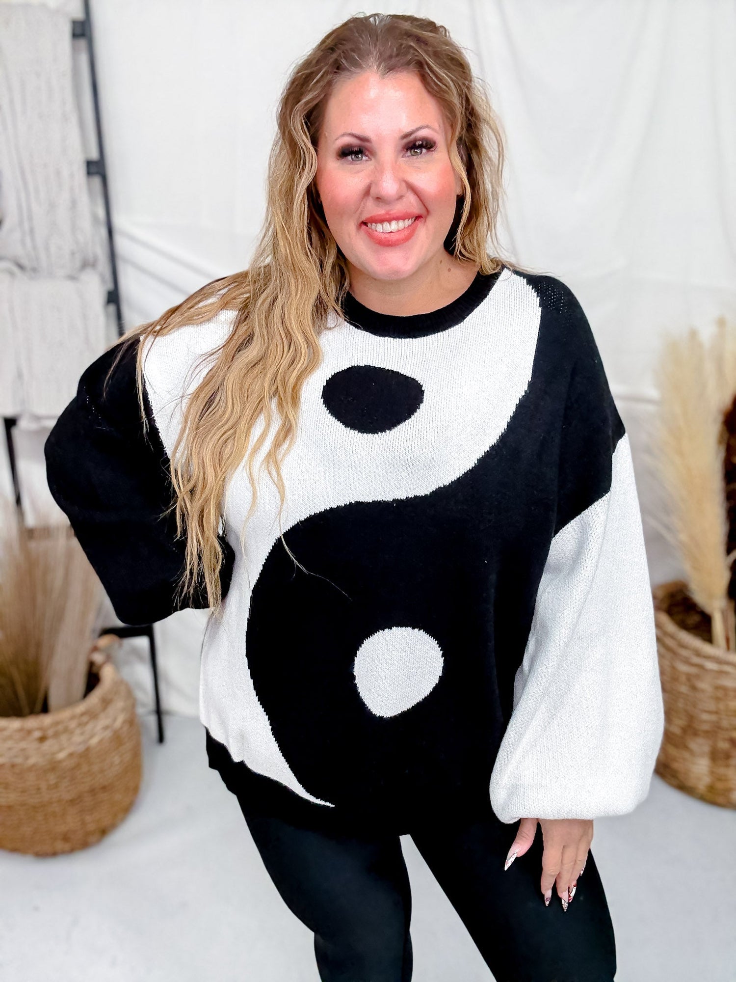 Black & White Yin Yang Sweater - Whiskey Skies