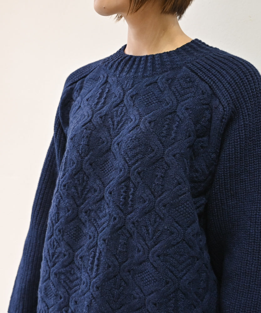 ウールカシミヤ〉〈5種類の模様編み〉パッチワーク柄ケーブル編みプル