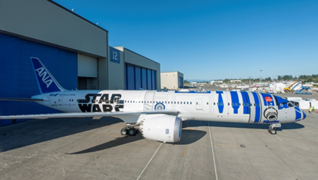 ANA celebrates the roll-out of the R2-D2 Star Wars Boeing 787-9