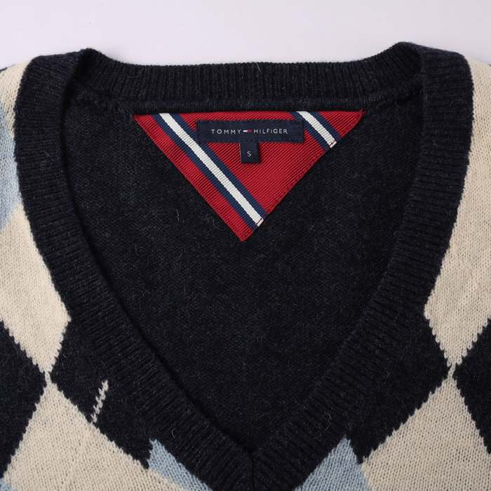 トミーヒルフィガー 長袖ニット セーター アーガイル柄 Vネック