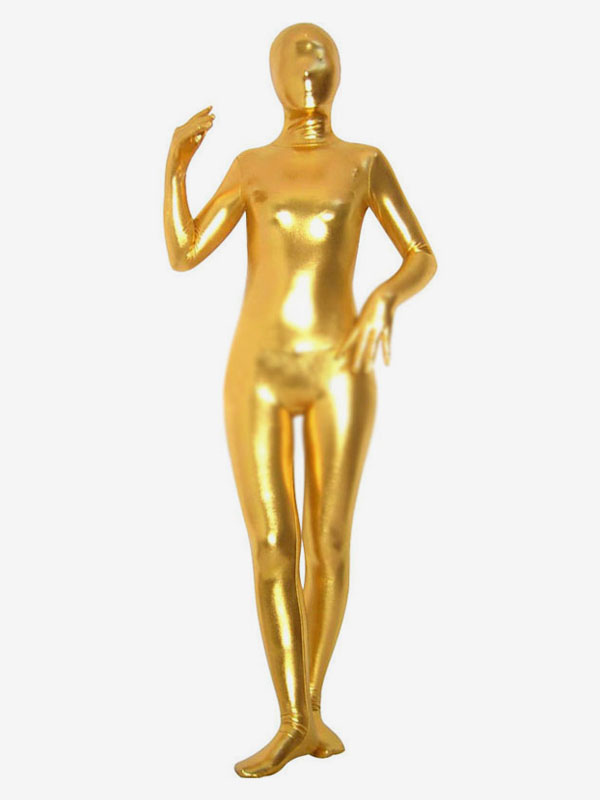 光沢メタリック全身タイツ 単色 ゼンタイ ゴールド 金色 大人用