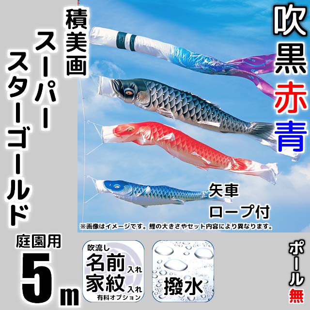 5m積美画スーパースターゴールド鯉のぼり6点セット（ポールなし）が