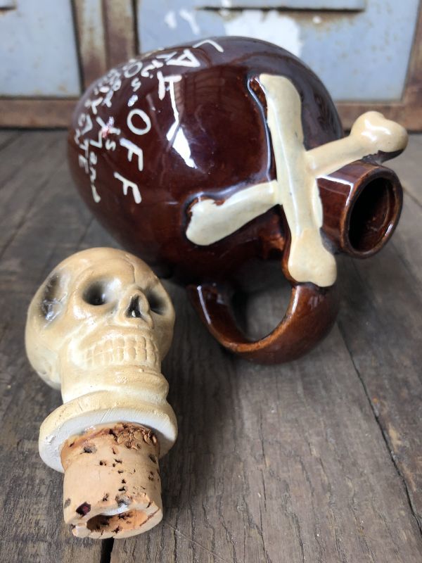50s Vintage JAPAN Skull Poison Bottle Decanter (B275) - 2000toys