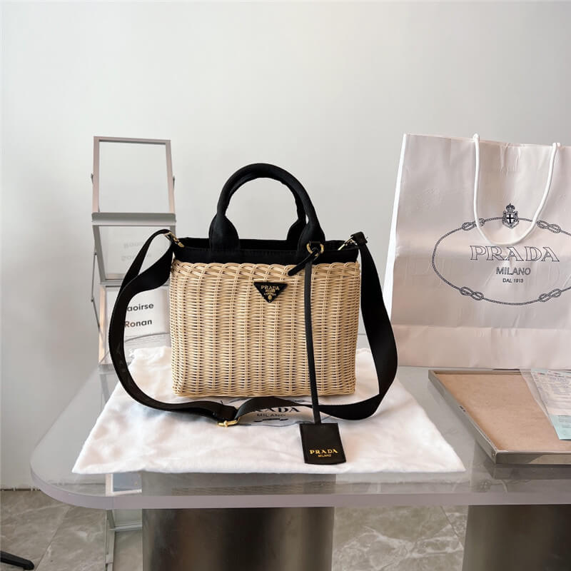 プラダ ショルダー バッグ カナパ ウィッカー かごバッグ レディース