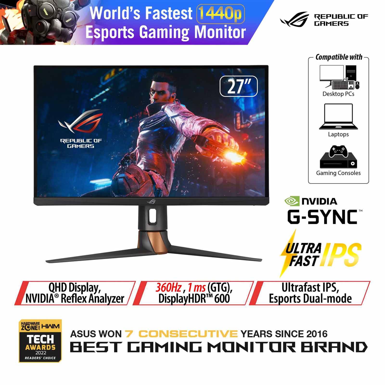 ASUS PG27AQN 27IN ROG SWIFT QHD 360HZ GAMING MONITOR