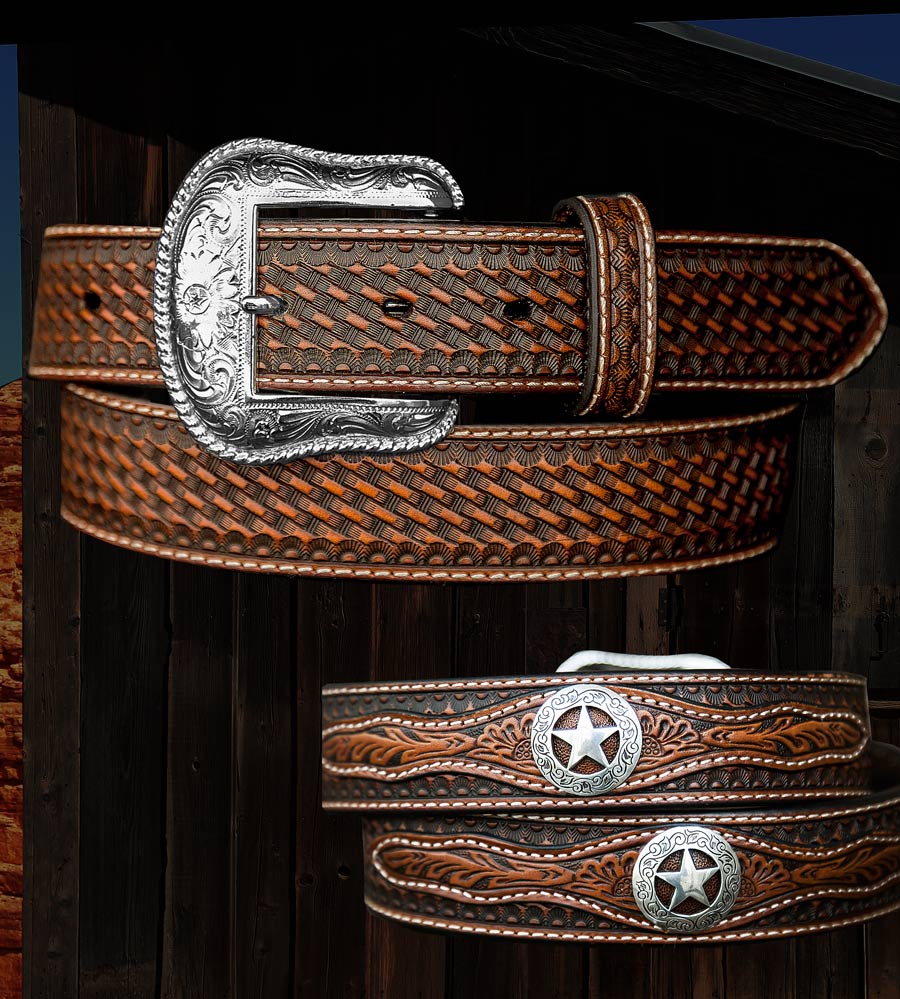 ウエスタン スター レザーベルト（ブラウン）/Western Leather Belt