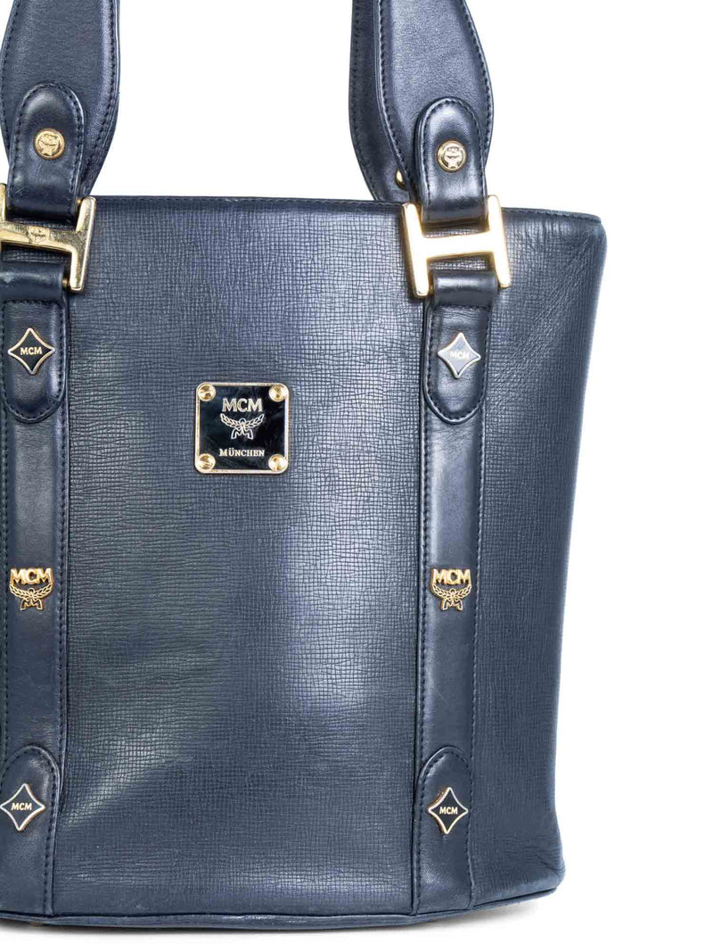 MCM Logo Saffiano Leather Bucket Bag Black