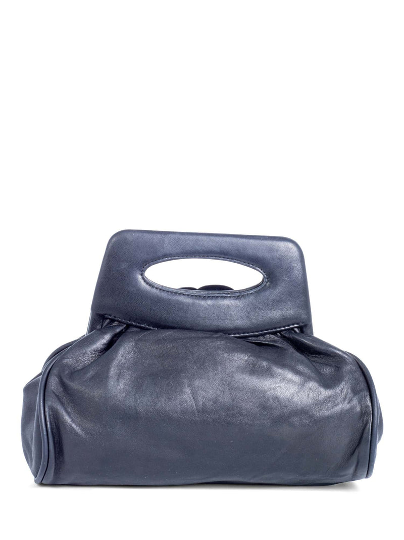 Chanel Vintage Leather Camellia Top Handle Bag Black