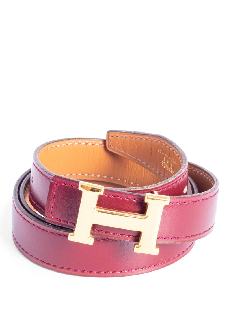 Hermes Gold H Logo Constance Leather Belt Burgundy Brown