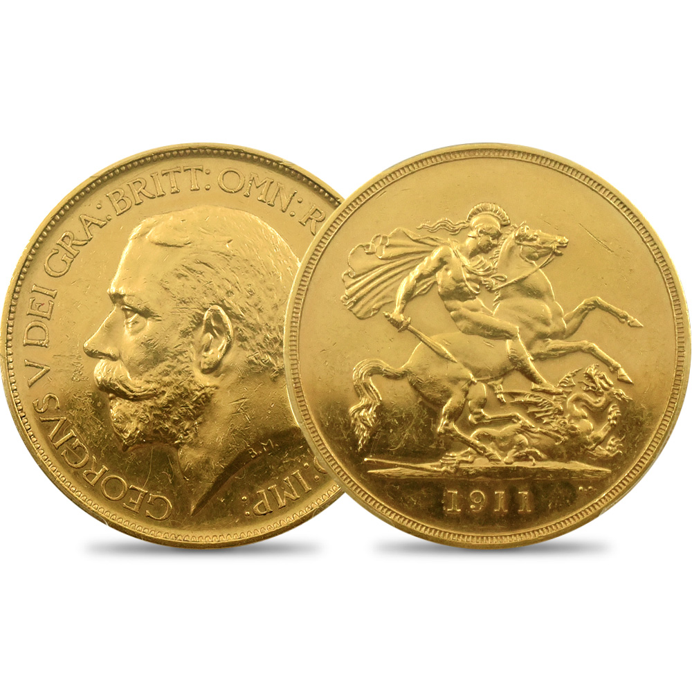 1911 ジョージ5世 聖ジョージ竜退治 5ポンド 金貨 PCGS PR61 S-3994 WR