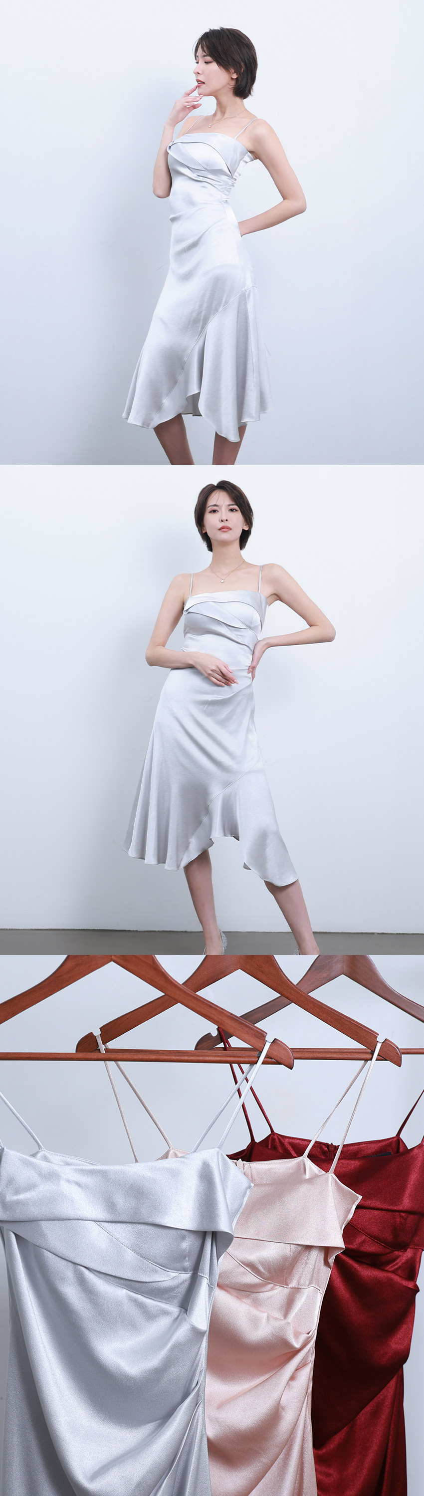 キャミソール・サテンスリップ・アシンメトリー・セクシー・ミディアム