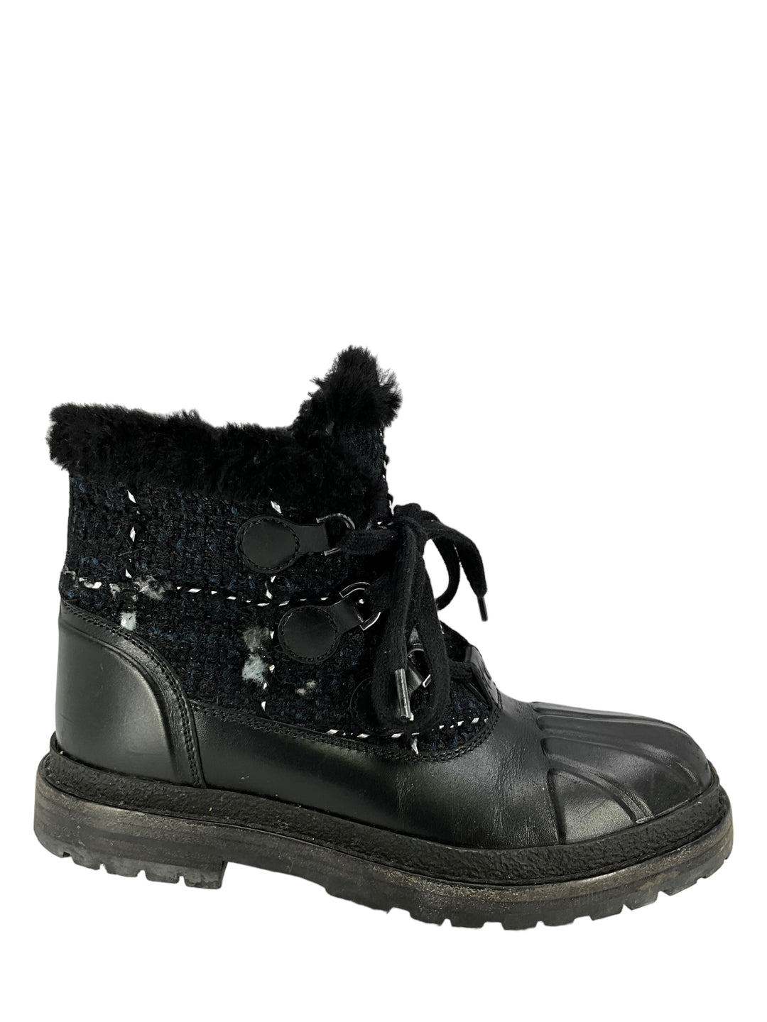 Chanel 16B Tweed Lace Up Boots Size 6.5 - Consigned Designs