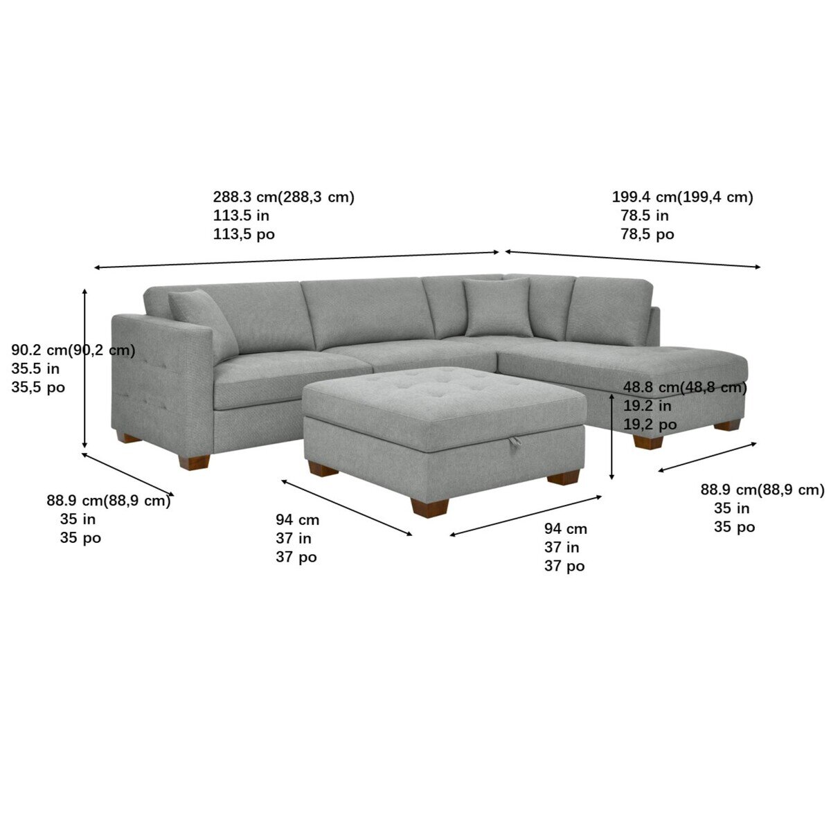 Thomasville 収納オットマン付きファブリックセクショナルソファー