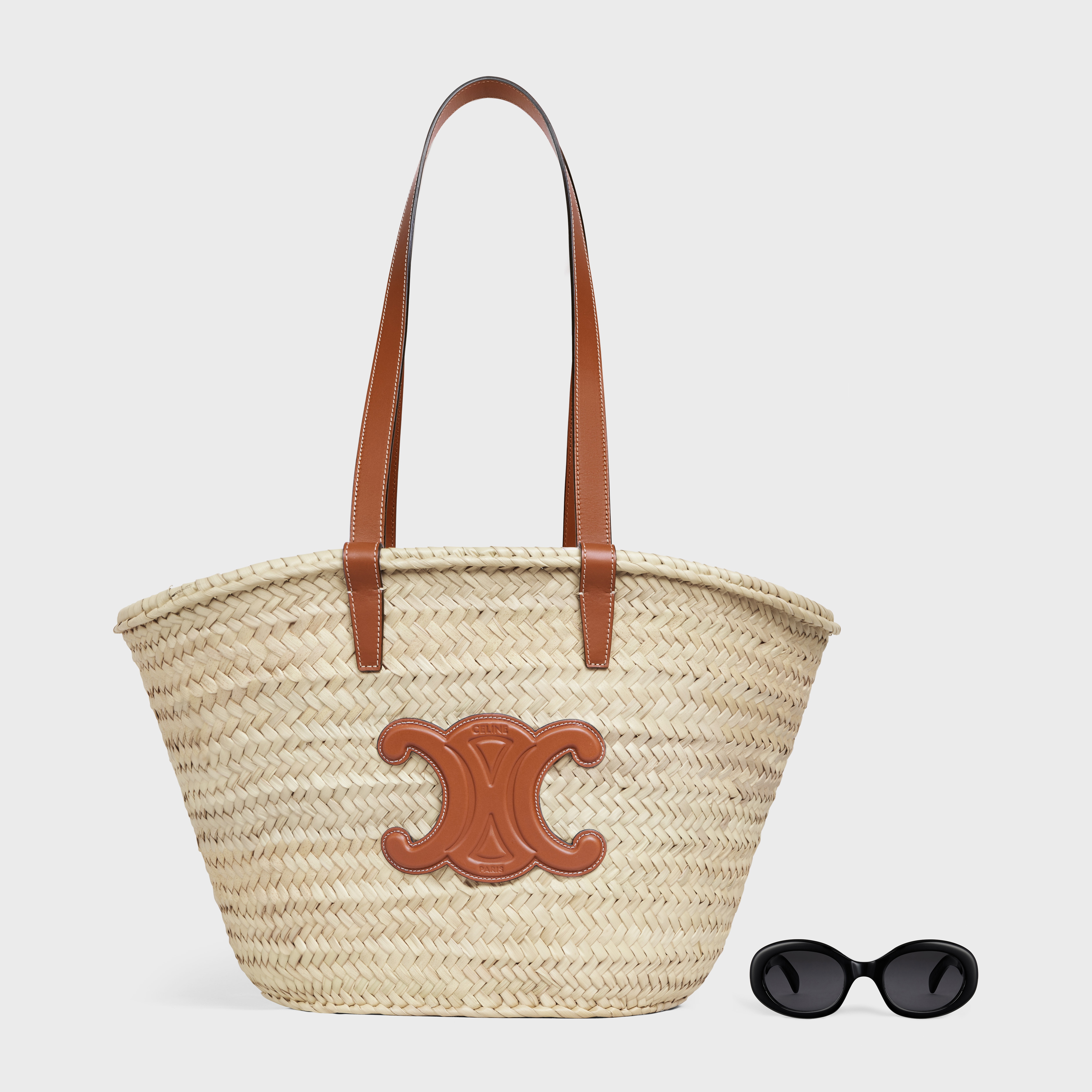 MEDIUM CELINE CLASSIC PANIER IN Palm leaves and Calfskin - TAN