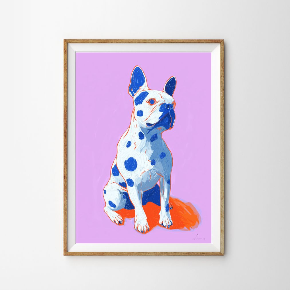 フレンチブルドッグのポップアートポスター｜ブルードットのカラフル