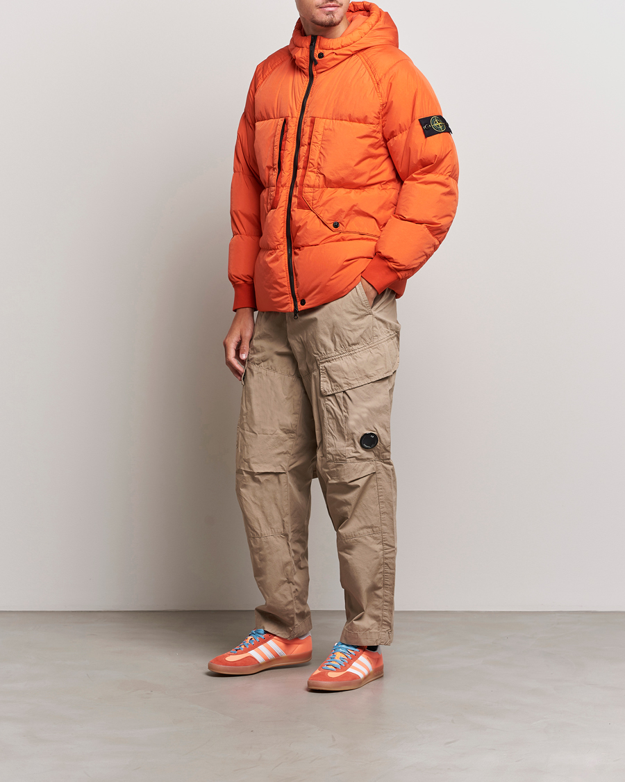 Stone Island Garment Dyed Recycled Nylon Down Jacket Orange Red at