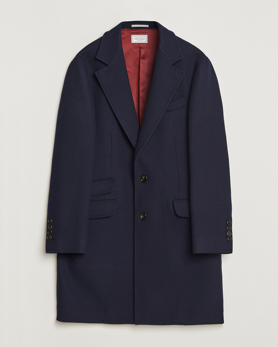 Brunello Cucinelli Wool/Cashmere Single Breasted Coat Navy at