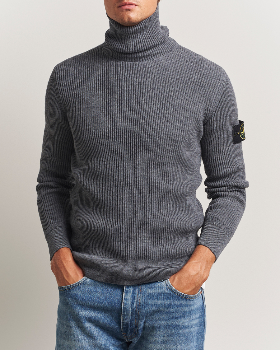 Stone Island Full Rib Wool Turtleneck Dark Grey at CareOfCarl.com