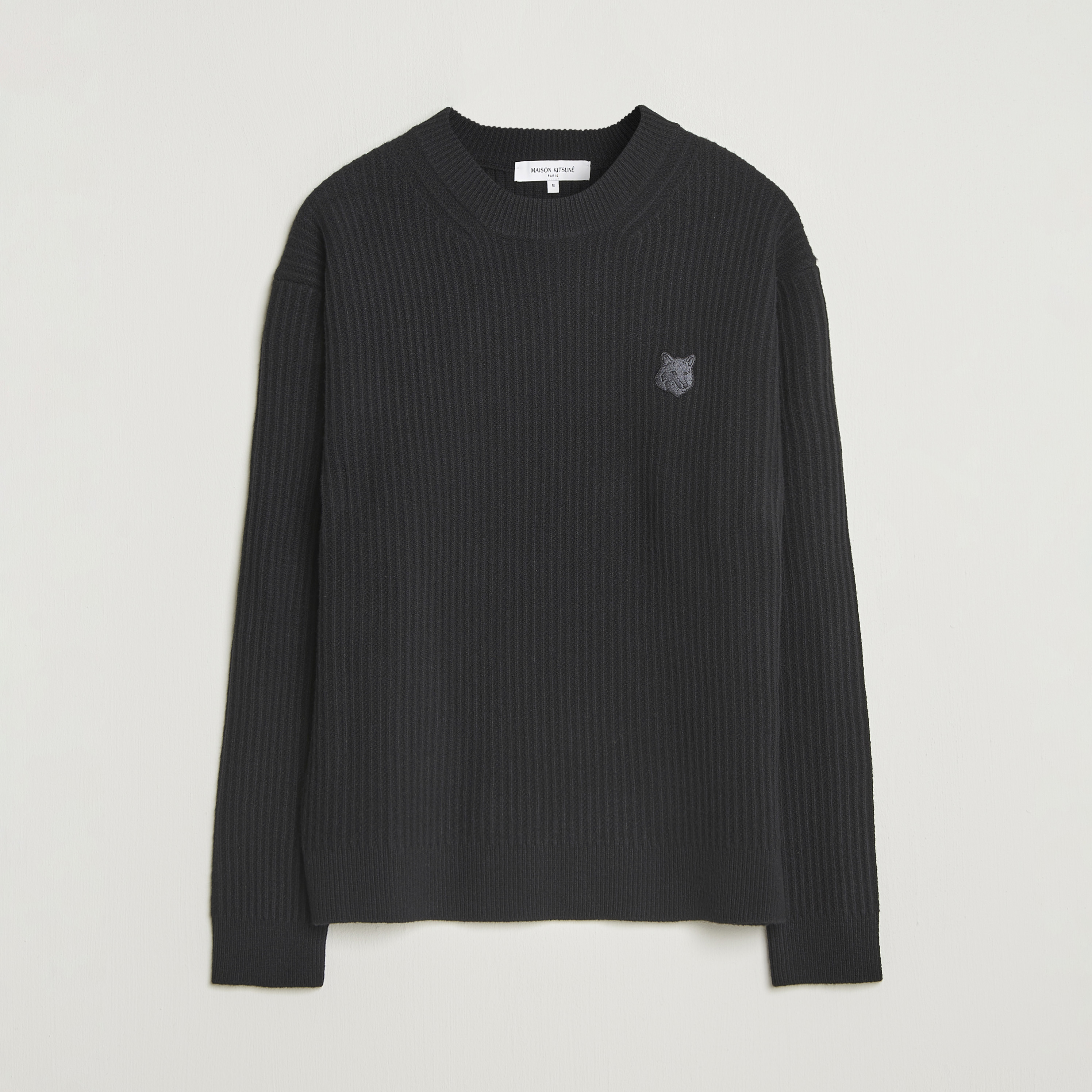 Maison Kitsuné Tonal Fox Head Wool Ribbed Sweater Black at