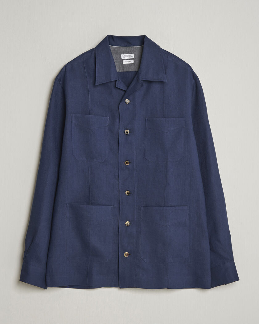 Stone Island Garment Dyed Organic Cotton Zip Overshirt Navy at