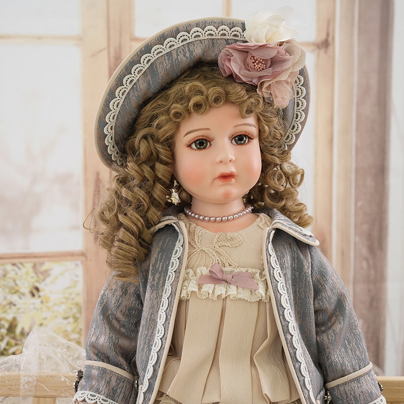 Cloveray 26-Inch Antique Bisque Doll Porcelain Girl Doll with Gorgeous
