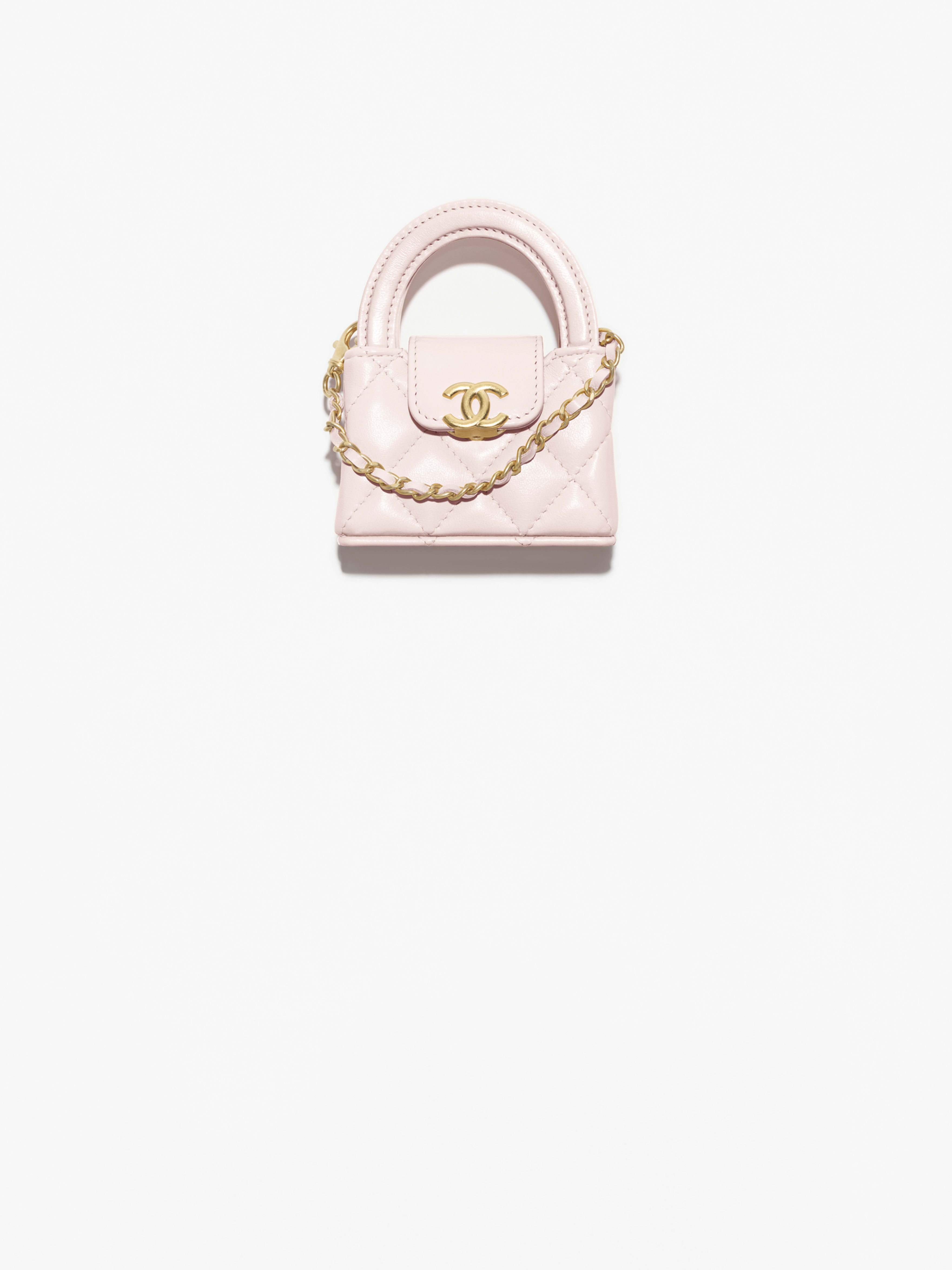 ミニ バッグ チャーム - シャイニー ラムスキン、ピンク