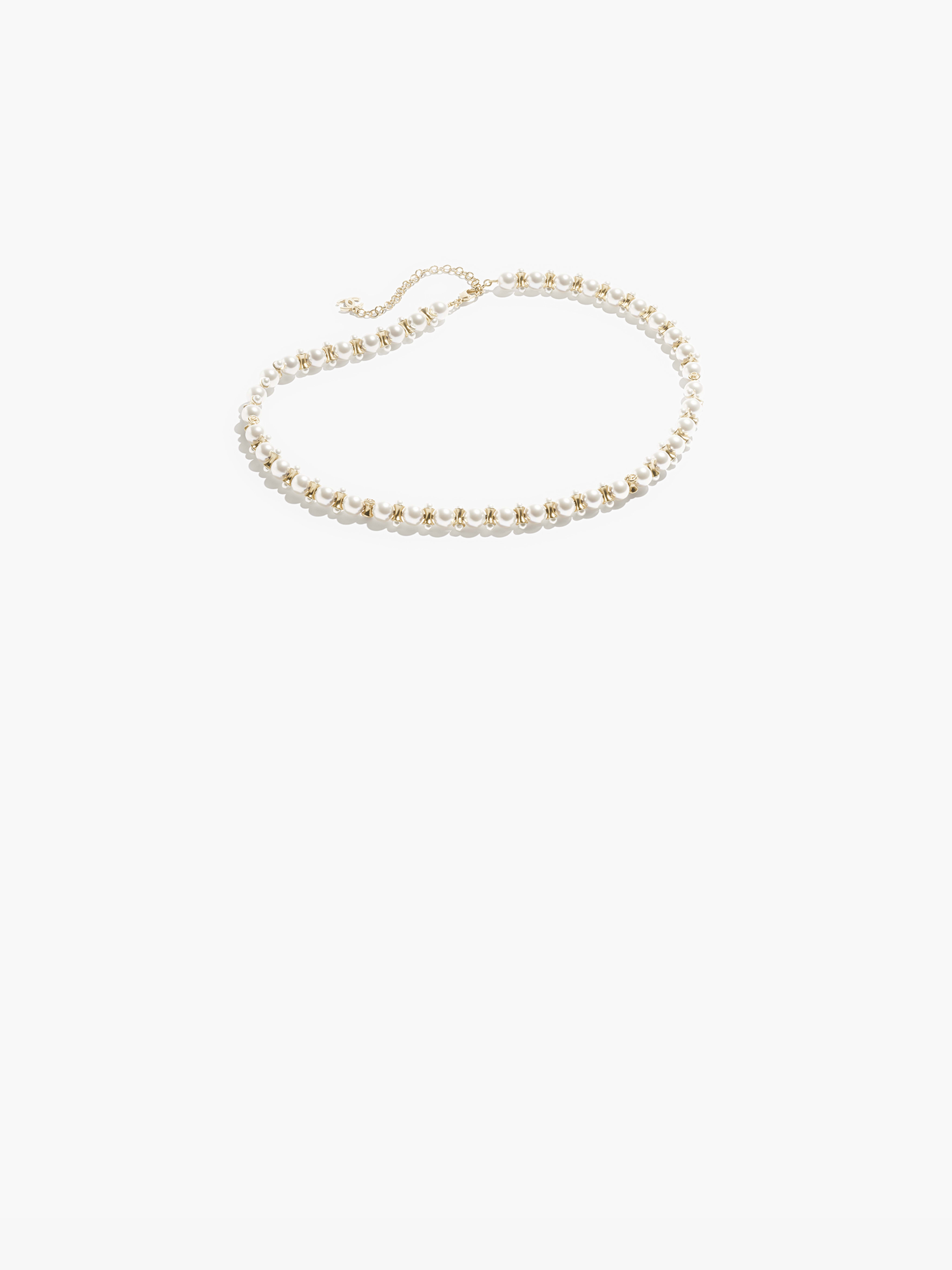 チェーンベルト - メタル & コスチューム パール、ゴールド & ホワイト