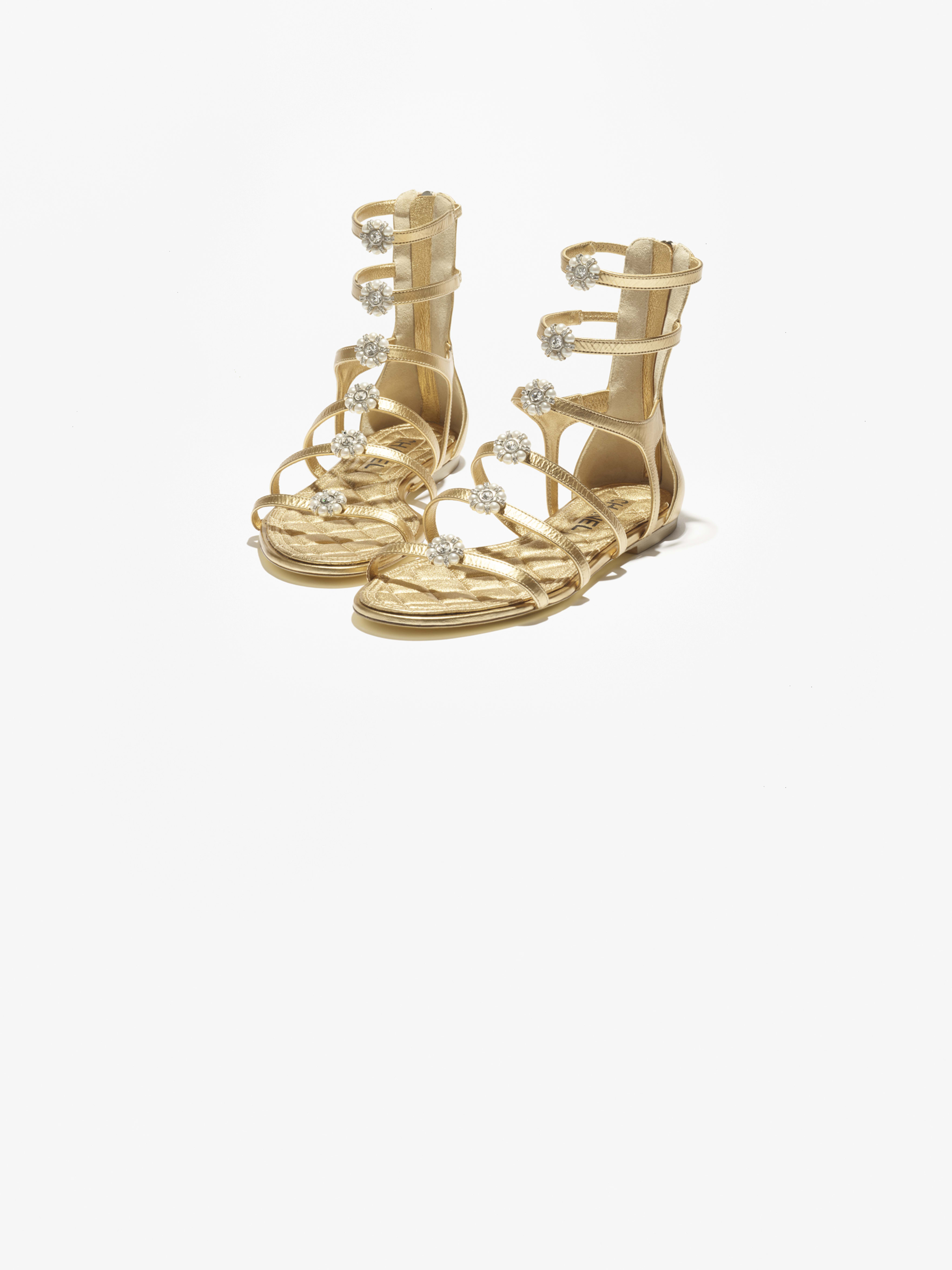 サンダル - ラミネート ラムスキン、ダークゴールド — ファッション