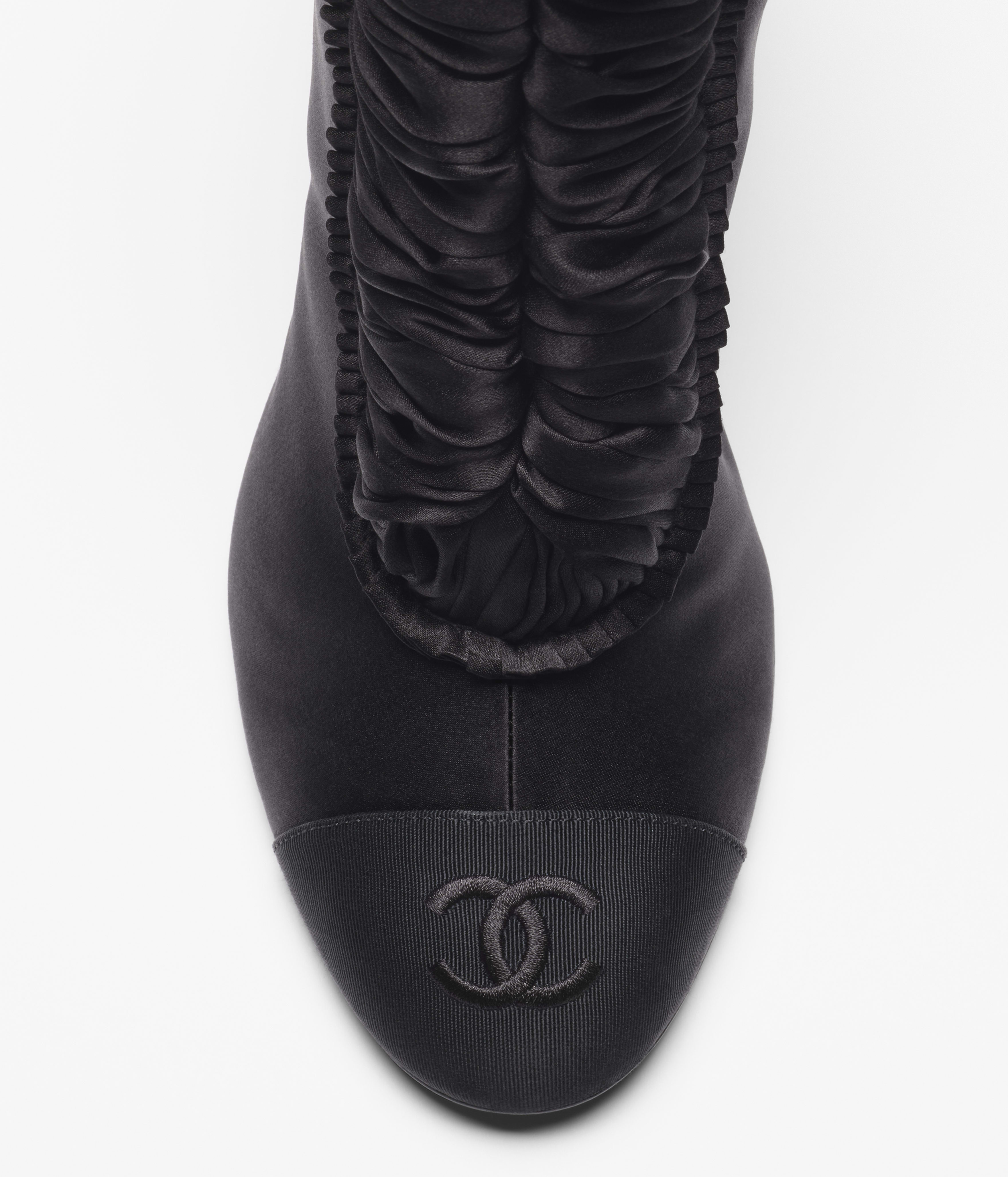 Short boots - Silk satin & grosgrain, black — Fashion | CHANEL