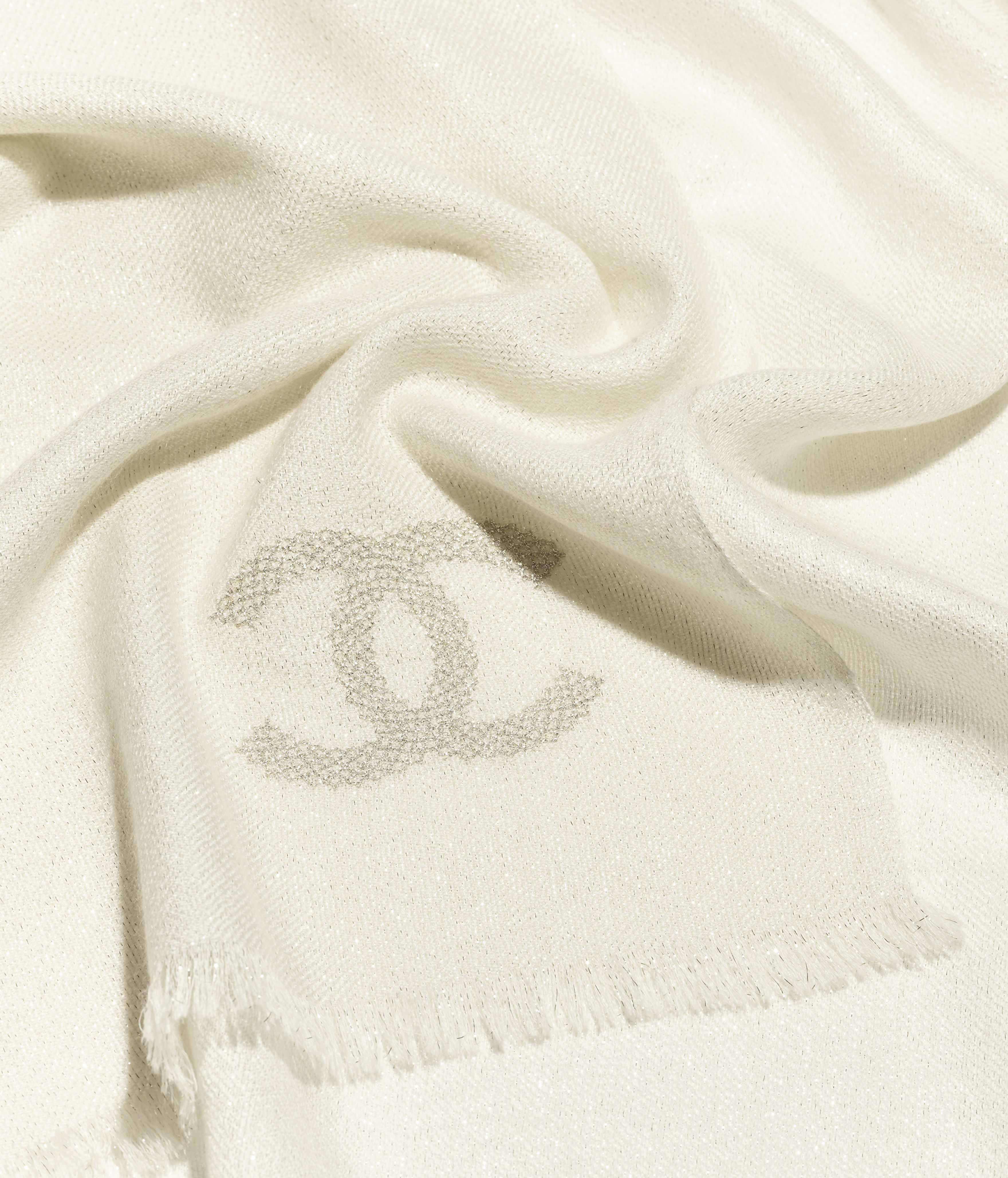 Stole - Cashmere, silk & metallic fibers, ivory — Fashion | CHANEL
